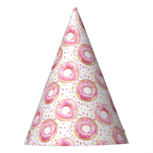 Pink Watercolor Donut Birthday Party Hats