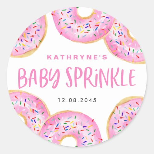 Pink Watercolor Donuts Baby Sprinkle Thank You Classic Round Sticker