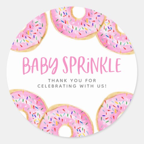 Pink Watercolor Donuts Girl Baby Sprinkle Classic Round Sticker
