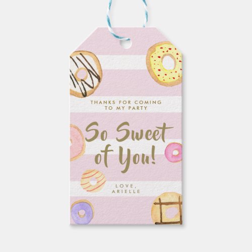 Pink Watercolor Donuts Party Thank You Gift Tags