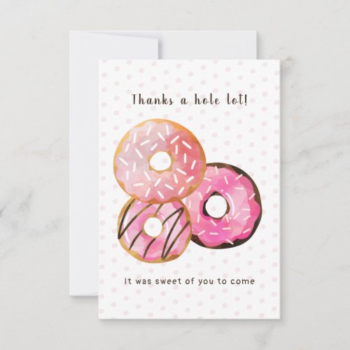 Pink Watercolor Donuts Sprinkle Baby Shower  Thank You Card