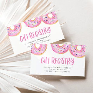 Pink Watercolor Donuts Sprinkles Gift Registry Enclosure Card