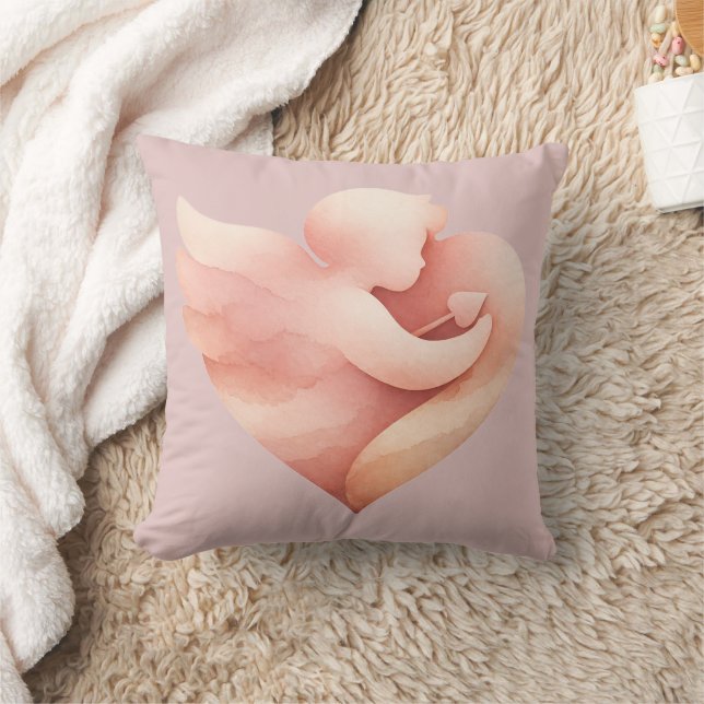 Pink Watercolor Dove Heart Throw Pillow  (Blanket)