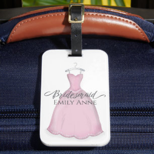 Pink Watercolor Dress Bridesmaid Personalized  Luggage Tag