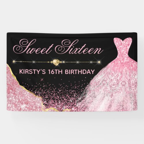 Pink Watercolor Dress  Glam Edge Sweet 16 Banner