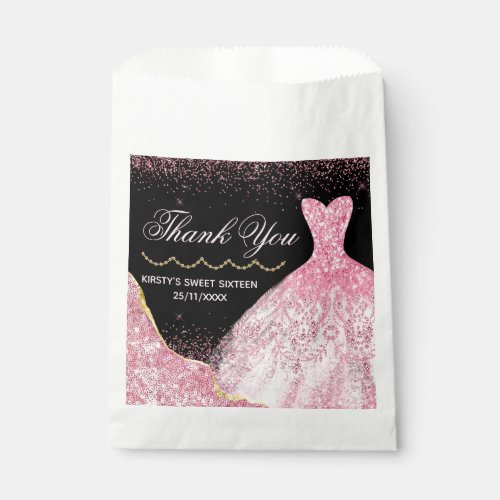 Pink Watercolor Dress Glam Edge Sweet 16 Birthday Favor Bag