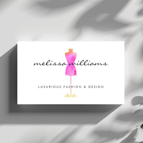 Pink Watercolor Dress Mannequin Fashion Boutique Business Card