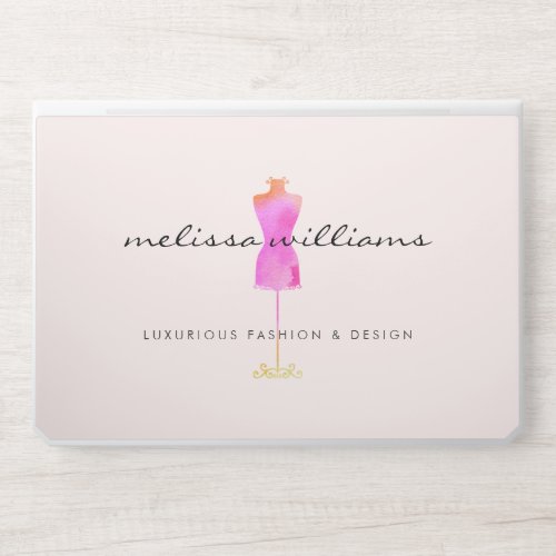 Pink Watercolor Dress Mannequin Fashion Logo II HP Laptop Skin