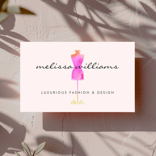 Pink Watercolor Dress Mannequin Fashion Stylist Business Card