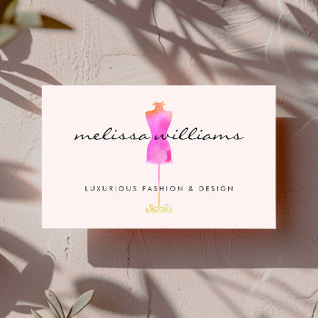 Pink Watercolor Dress Mannequin Fashion Stylist Business Card by 1201am at Zazzle