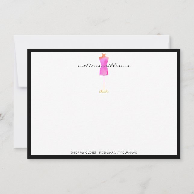 Pink Watercolor Dress Mannequin Flat Notecard (Front)