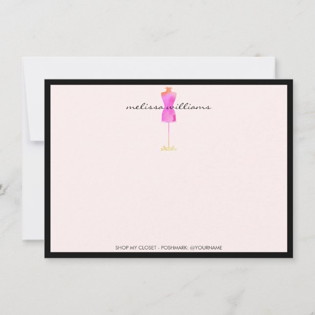Pink Watercolor Dress Mannequin II Flat Notecard (Front)
