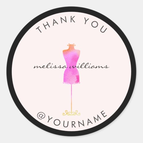 Pink Watercolor Dress Mannequin Poshmark Seller II Classic Round Sticker
