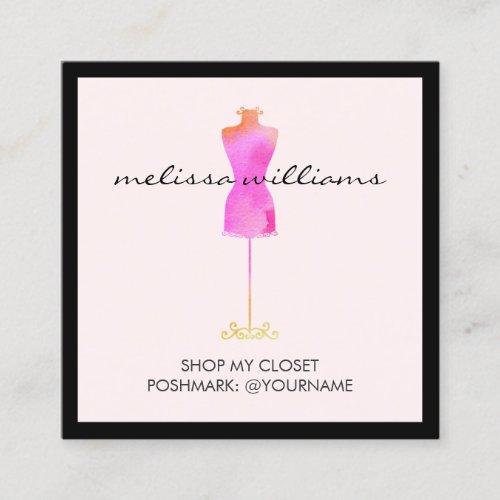 Pink Watercolor Dress Mannequin Poshmark Seller II Square Business Card
