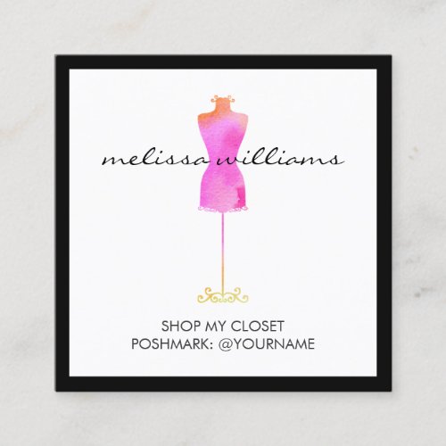 Pink Watercolor Dress Mannequin Poshmark Seller Square Business Card