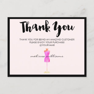 Pink Watercolor Dress Mannequin Poshmark Thank You Postcard