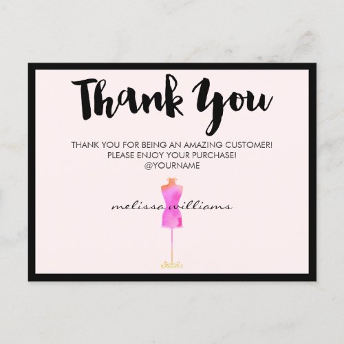 Pink Watercolor Dress Mannequin Poshmark Thank You Postcard