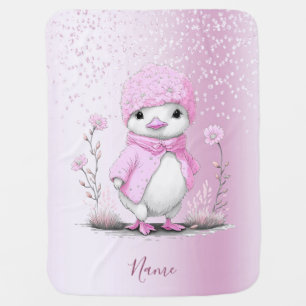 Pink Watercolor Duck Baby Blanket