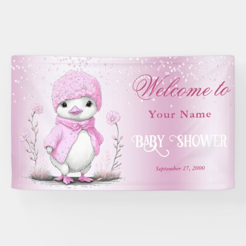 Pink Watercolor Duck Baby Shower Welcome Banner