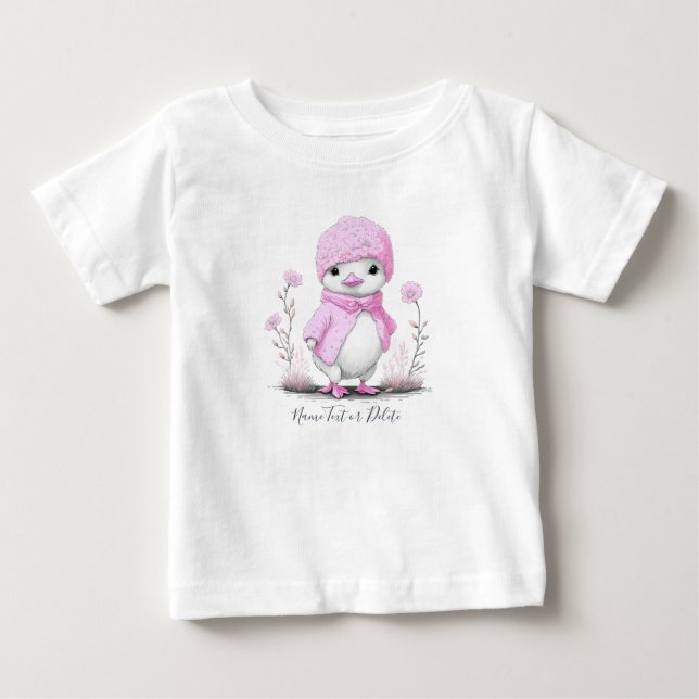Pink Watercolor Duck Baby T-Shirt (Front)