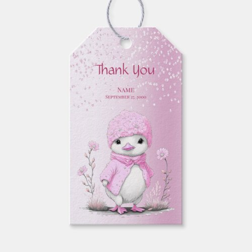Pink Watercolor Duck Gift Tag