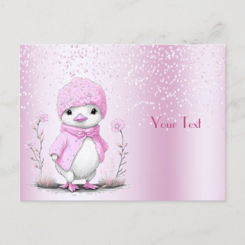 Pink Watercolor Duck Postcard