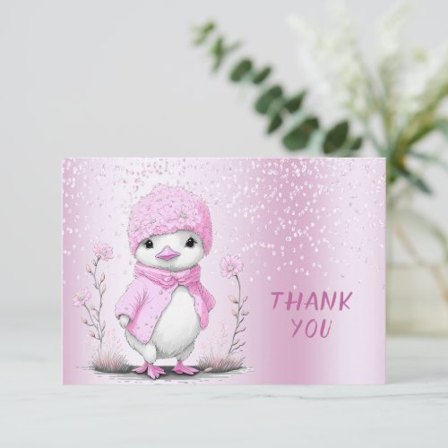 Pink Watercolor Duck Thank You Card