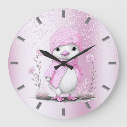 Pink Watercolor Duck Wall Clock