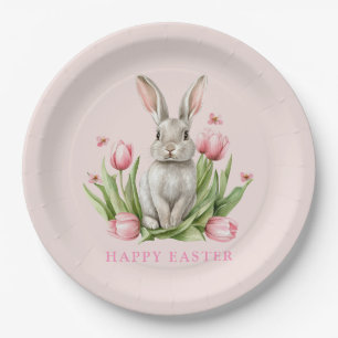 Pink Watercolor Easter Bunny Plates