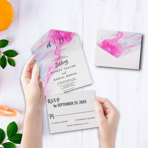 Pink watercolor elegant All in One Wedding Invite
