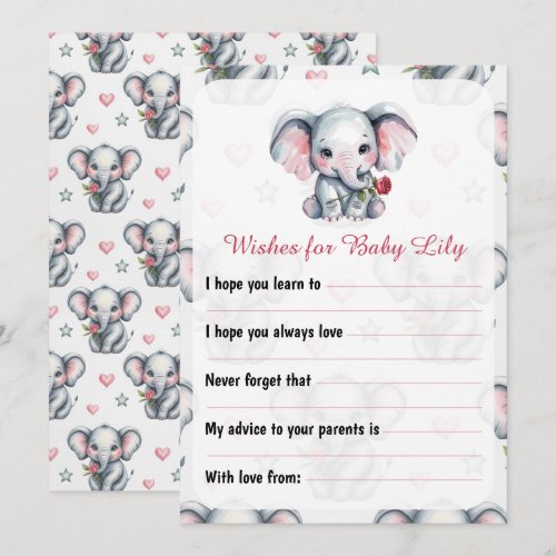 Pink Watercolor Elephant Baby Shower Advice Card