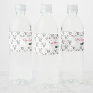 Pink Watercolor Elephant Baby Shower Water Bottle Label