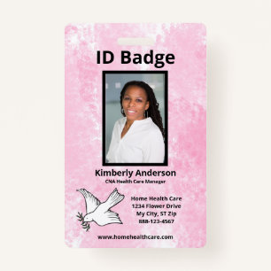 Pink Watercolor Employee Photo Name Logo ID Badge