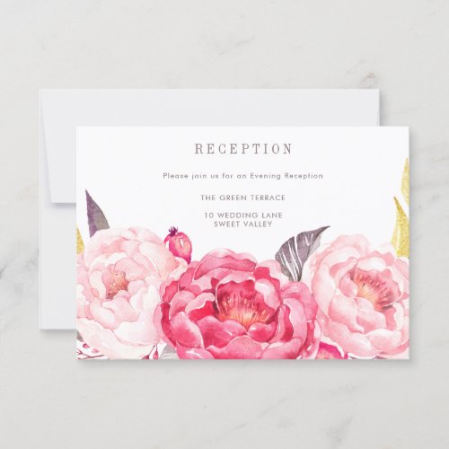 Pink Watercolor English Bouquet Reception Card