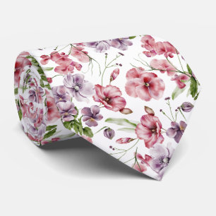 Pink Watercolor English Vintage Floral  Neck Tie