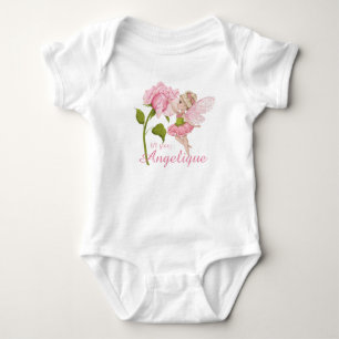 Pink Watercolor Fairy and Rose Baby Bodysuit