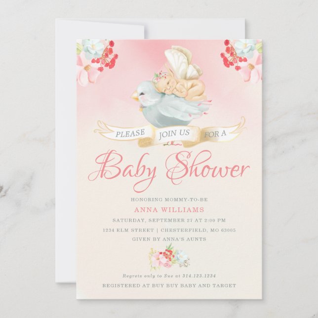 Pink Watercolor Fairy Baby Shower Invitation (Front)