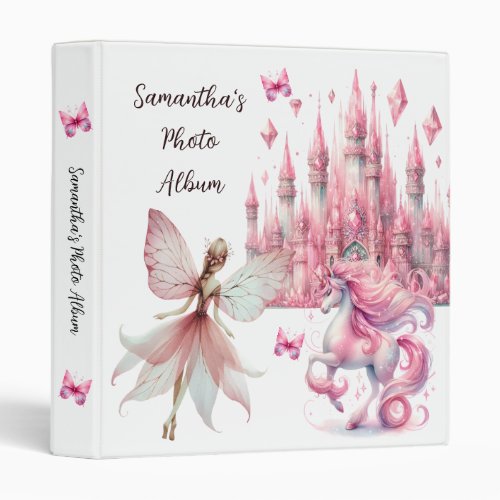 Pink Watercolor Fairy Princess Girl Photo 3 Ring Binder