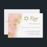 Pink Watercolor | Faux Gold Bat Mitzvah RSVP Card<br><div class="desc">This trendy Bat Mitzvah rsvp response card features a girly pink watercolor look,  with faux gold modern handwritten script,  faux glitter,  and Star of David.</div>