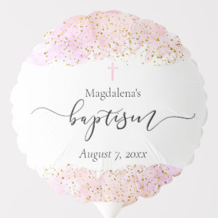 pink watercolor   faux gold details Baptism   Balloon