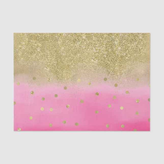 Pink Watercolor Faux Gold Glitter Confetti Tissue Paper (Front)