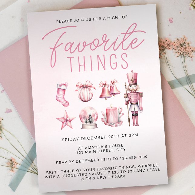 Pink Watercolor Favorite Things Christmas Party Invitation (Creator Uploaded)