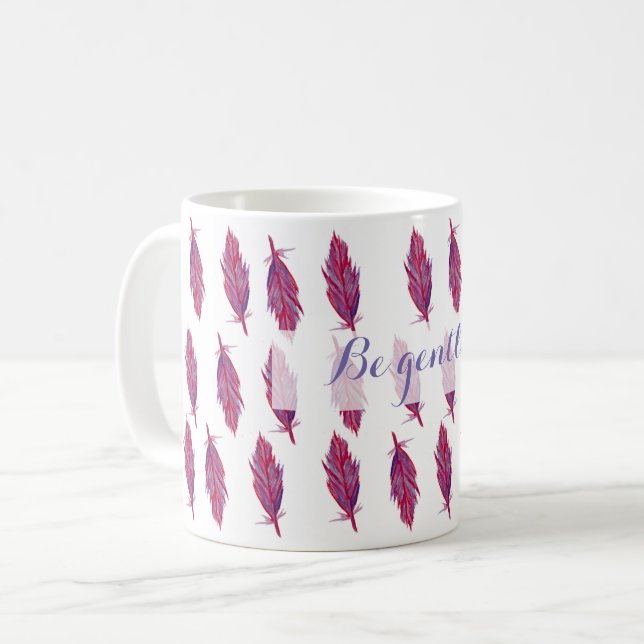 Pink Watercolor Feathers Classic White Mug (Front Left)