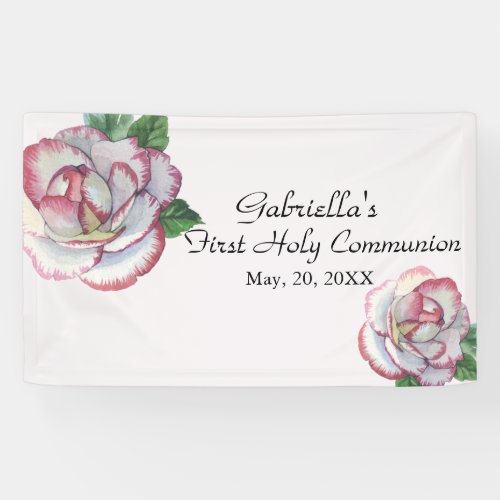 Pink Watercolor First Holy Communion Banner