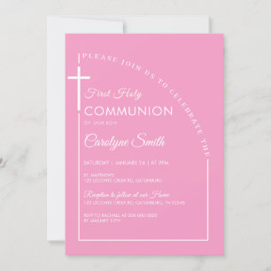 Pink Watercolor First Holy Communion Girl Invitation