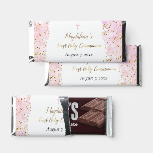 pink watercolor First Holy Communion  Hershey Bar Favors