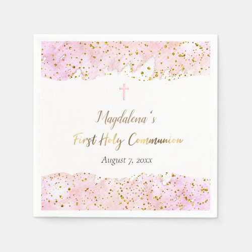 pink watercolor First Holy Communion   Napkins