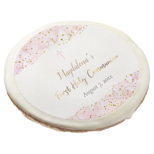 pink watercolor First Holy Communion  Sugar Cookie