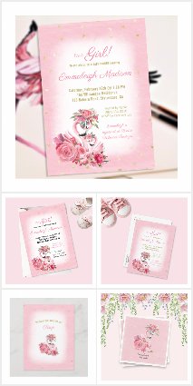 Pink Watercolor Flamingo Ballerina Baby Shower