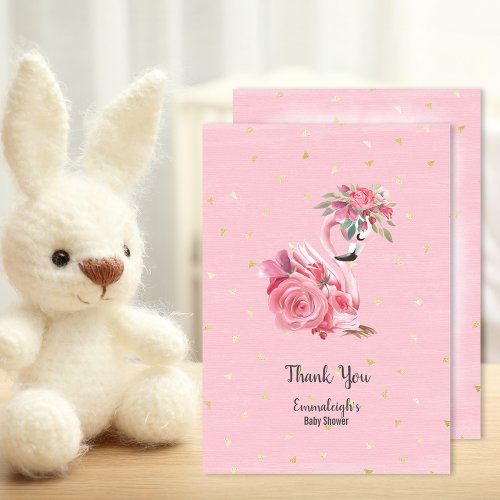 Pink Watercolor Flamingo Ballerina Baby Shower Thank You Card